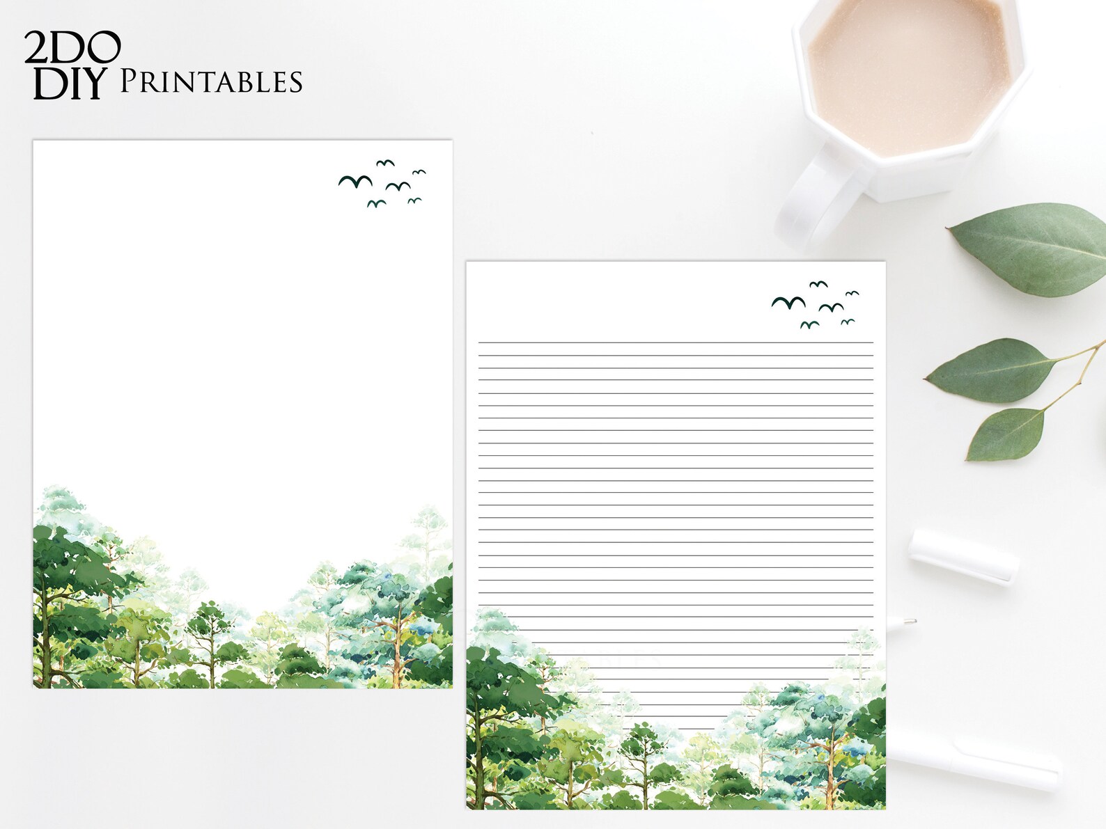 Green Forest Printable Stationery Paper 8.5x11 A4 Etsy
