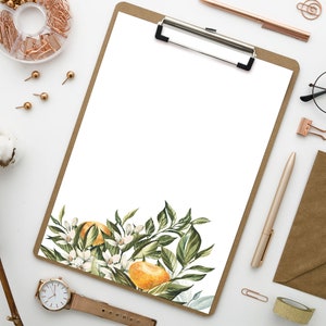 Citrus Printable Stationery | Writing Paper | 8.5x11 |Downloadable Note Paper | Oranges Stationery | Instant Download