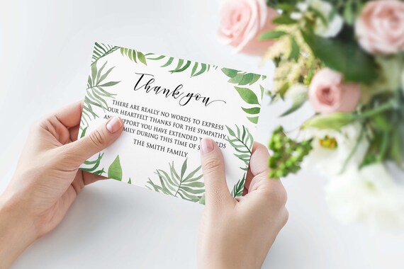 Editable Greenery Funeral Thank You Card Memorial Editable Etsy