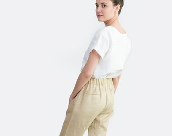 Loose linen pants • Natural linen trousers • linen clothing by Tienda Ceremony • DUBLIN Ceremony