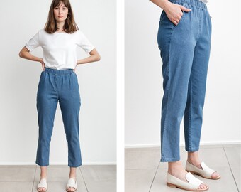 Denim tapered pants with elastic waistband • Skinny summer trousers • casual denim trousers • denim wholesale • BILBAO Ceremony