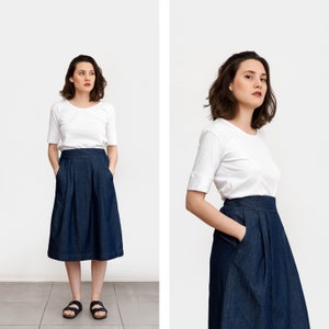 Denim skirt, Skirt with pockets, Jean Midi skirt, High waist skirt, christmas gift for her • BARCELONA Ceremony