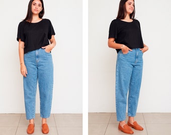 Mom jeans / high waisted cropped blue denim pants / vintage retro small medium petite • TAPER Ceremony