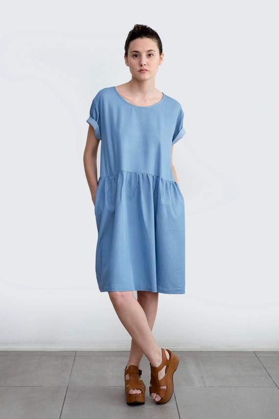 Denim dress light blue loose dress short sleeve dress | Etsy