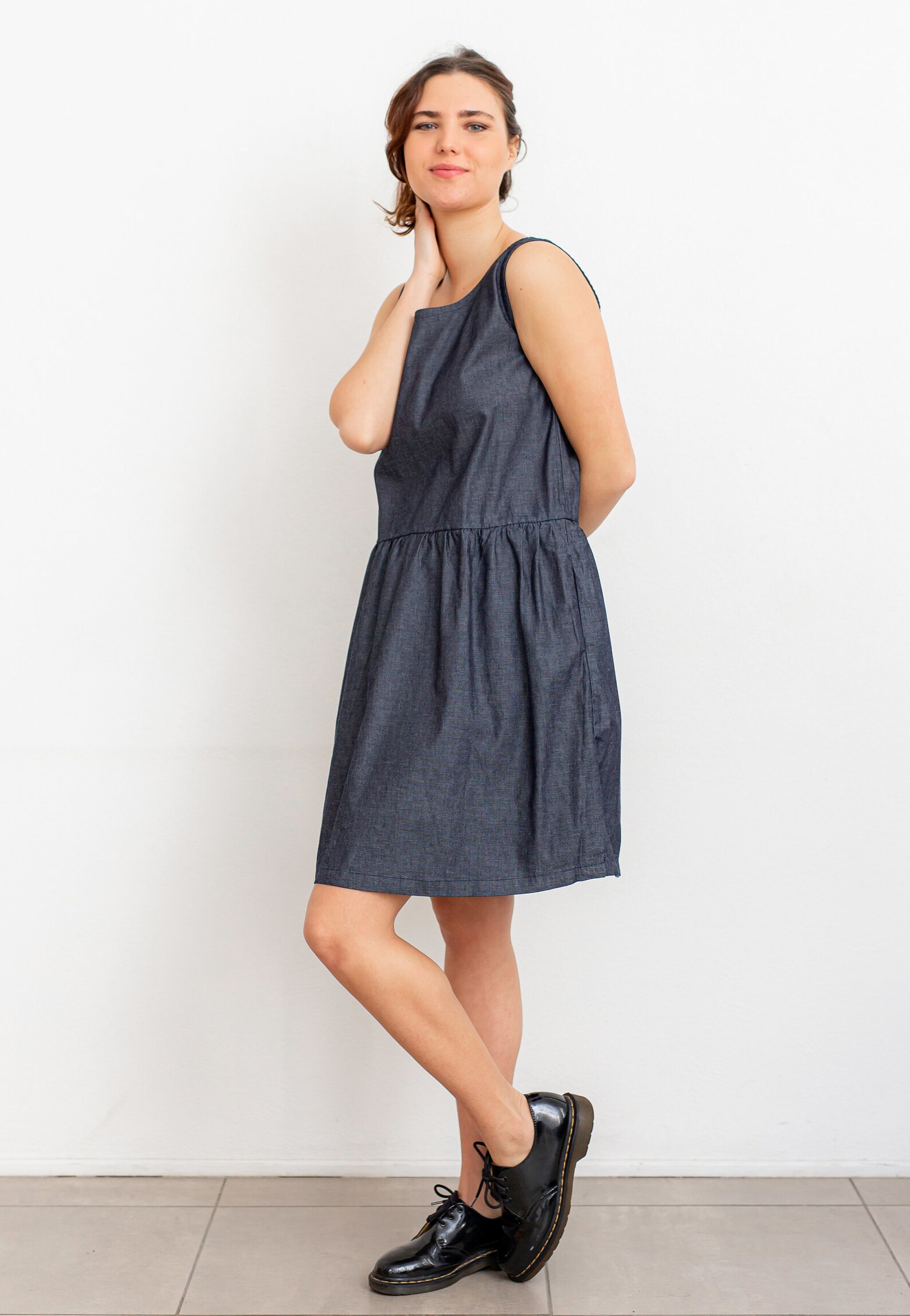 Sleeveless Jean Dress Knee Length Denim Dress Denim Etsy