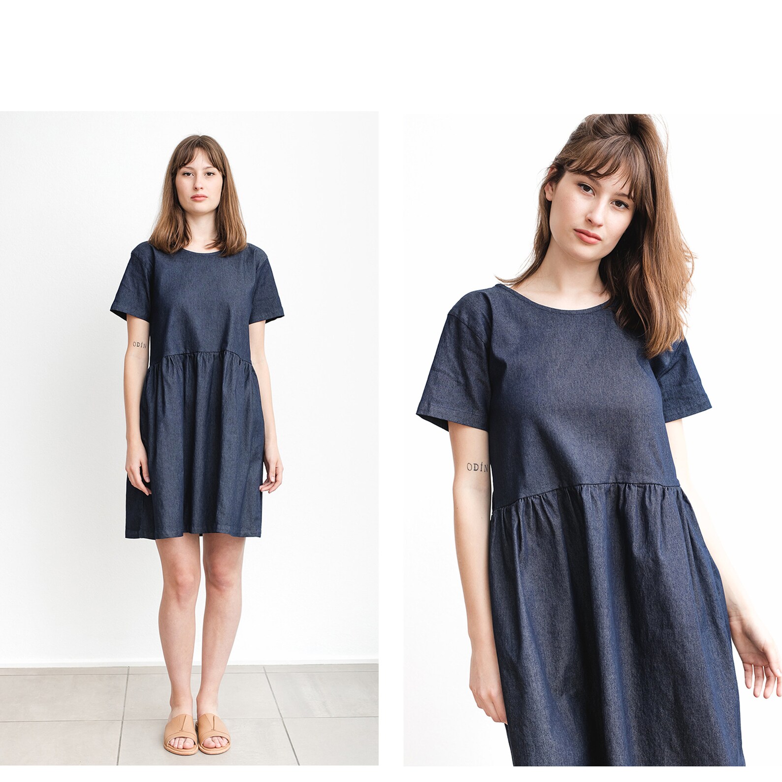 Denim Maxi Dress Blue Jean Dress Dark Blue Kaftan Etsy