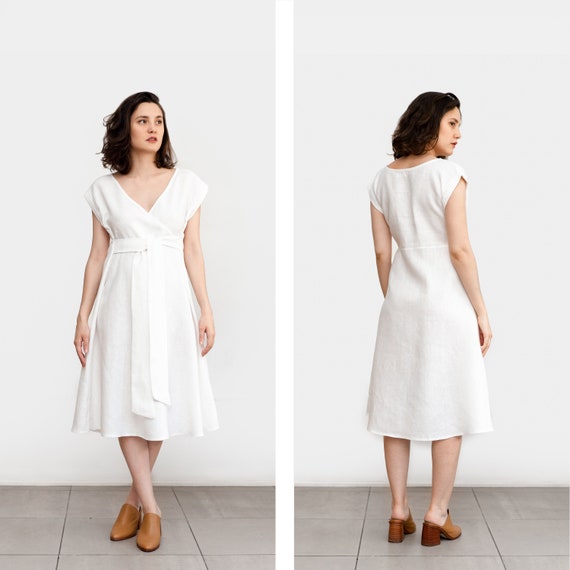 etsy white linen dress