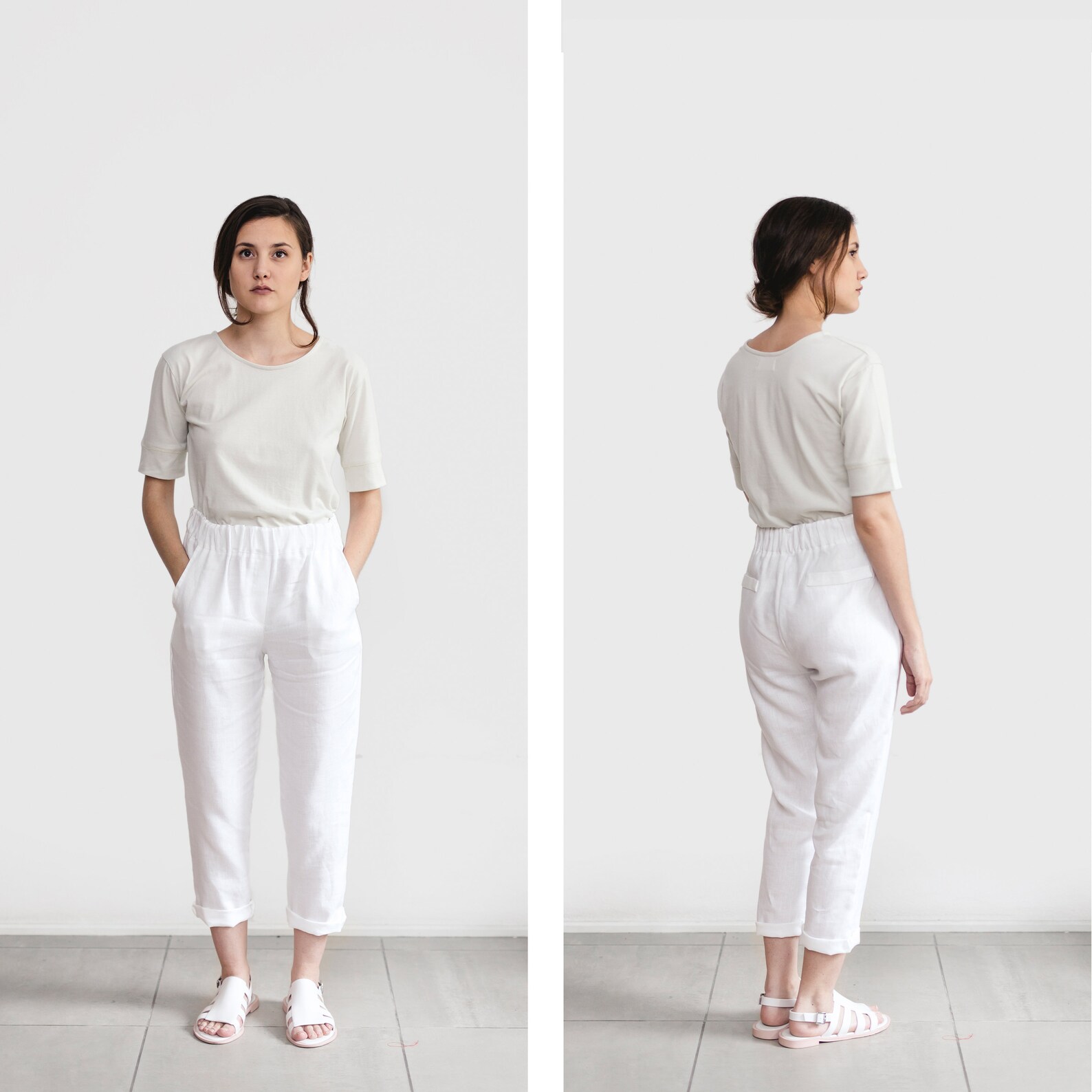 White Linen Pants Loose Linen Trousers Washed Women Linen Etsy