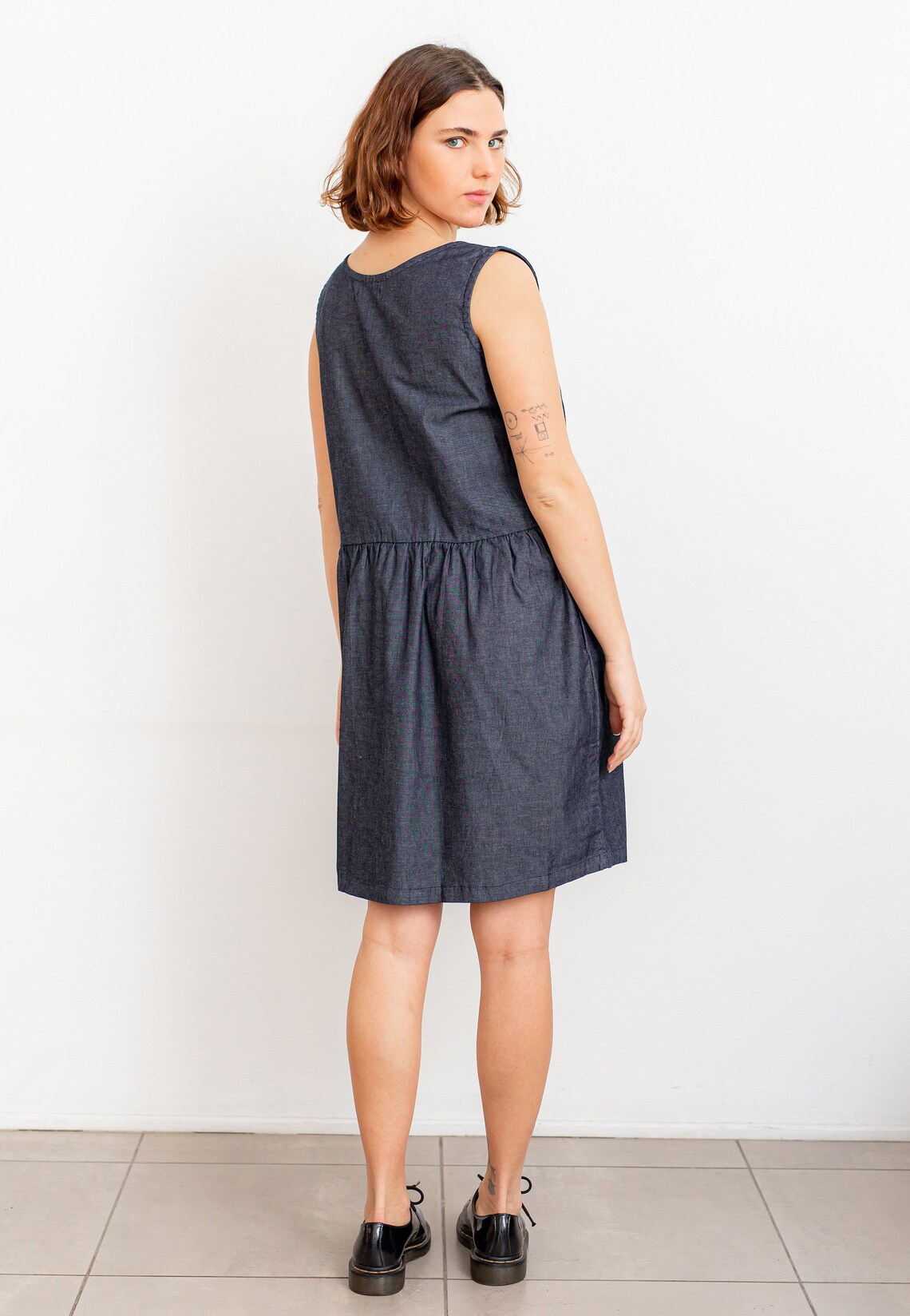 Sleeveless Jean Dress Knee Length Denim Dress Denim Etsy