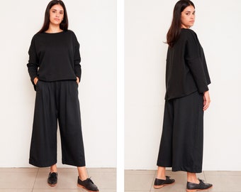 Wide-Leg Pants, Black Pants, , Loose cotton Pants, black cotton joggers • OSLO Ceremony