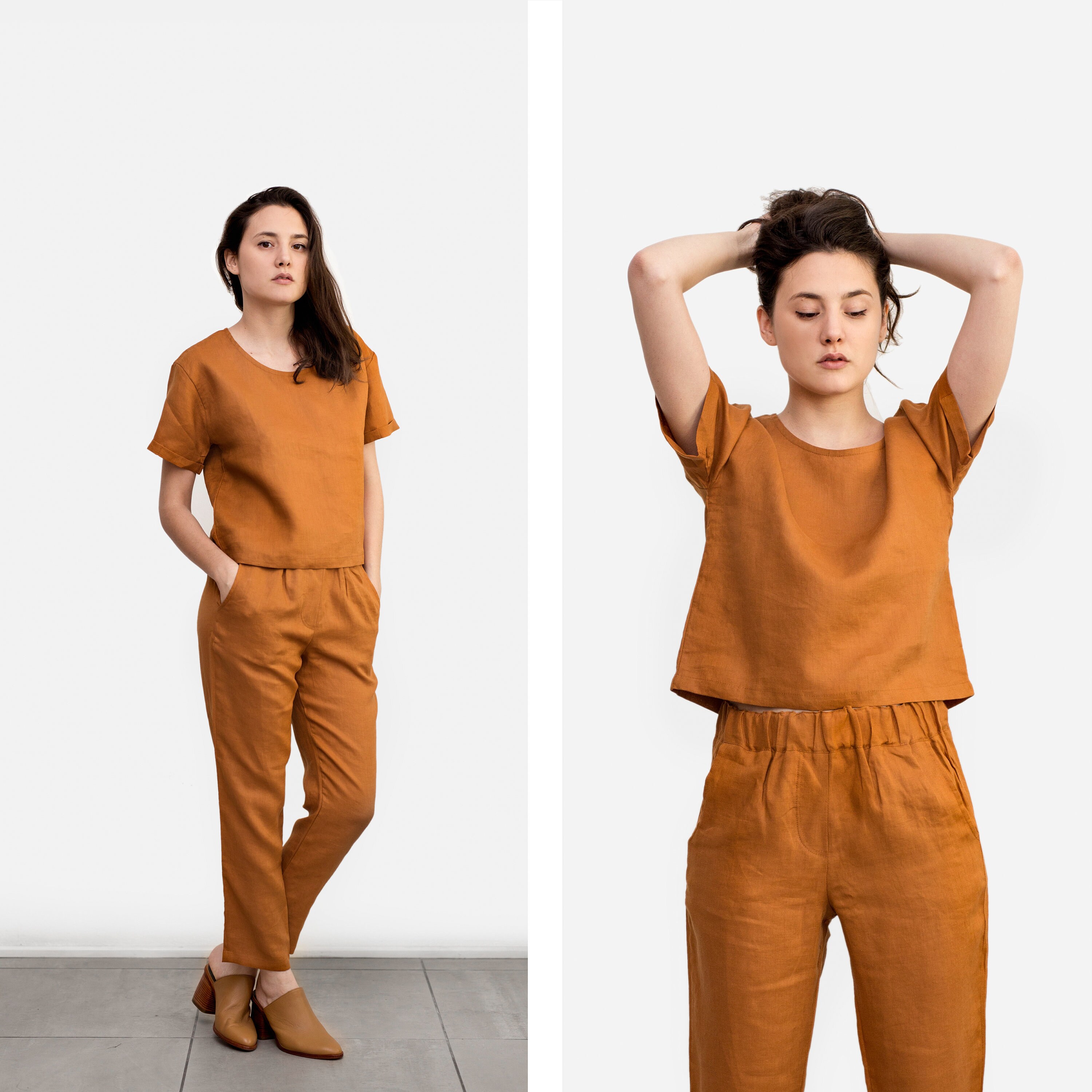 Loose linen pants Terracotta linen trousers linen clothing Etsy