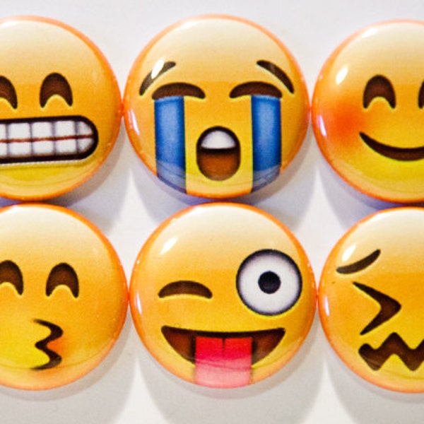 Set of 10 Emoji Faces 1" Pinback Buttons (Set #1)