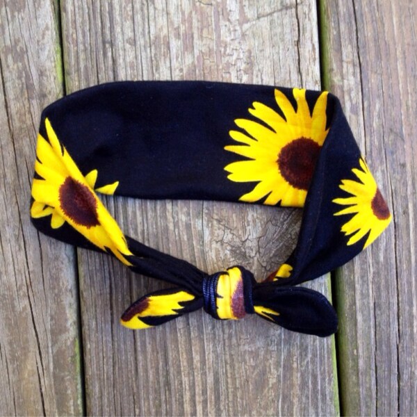 Sunflowers baby turban style headband. Top Knot with bow headband. Trendy knot headband, baby turban headband