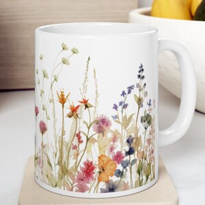 Boho Wildflowers Coffee Mug, Pressed Flowers Mug, Floral Nature Mug, Botanical Tea Cup, Flower Garden Lover, Gift for Her