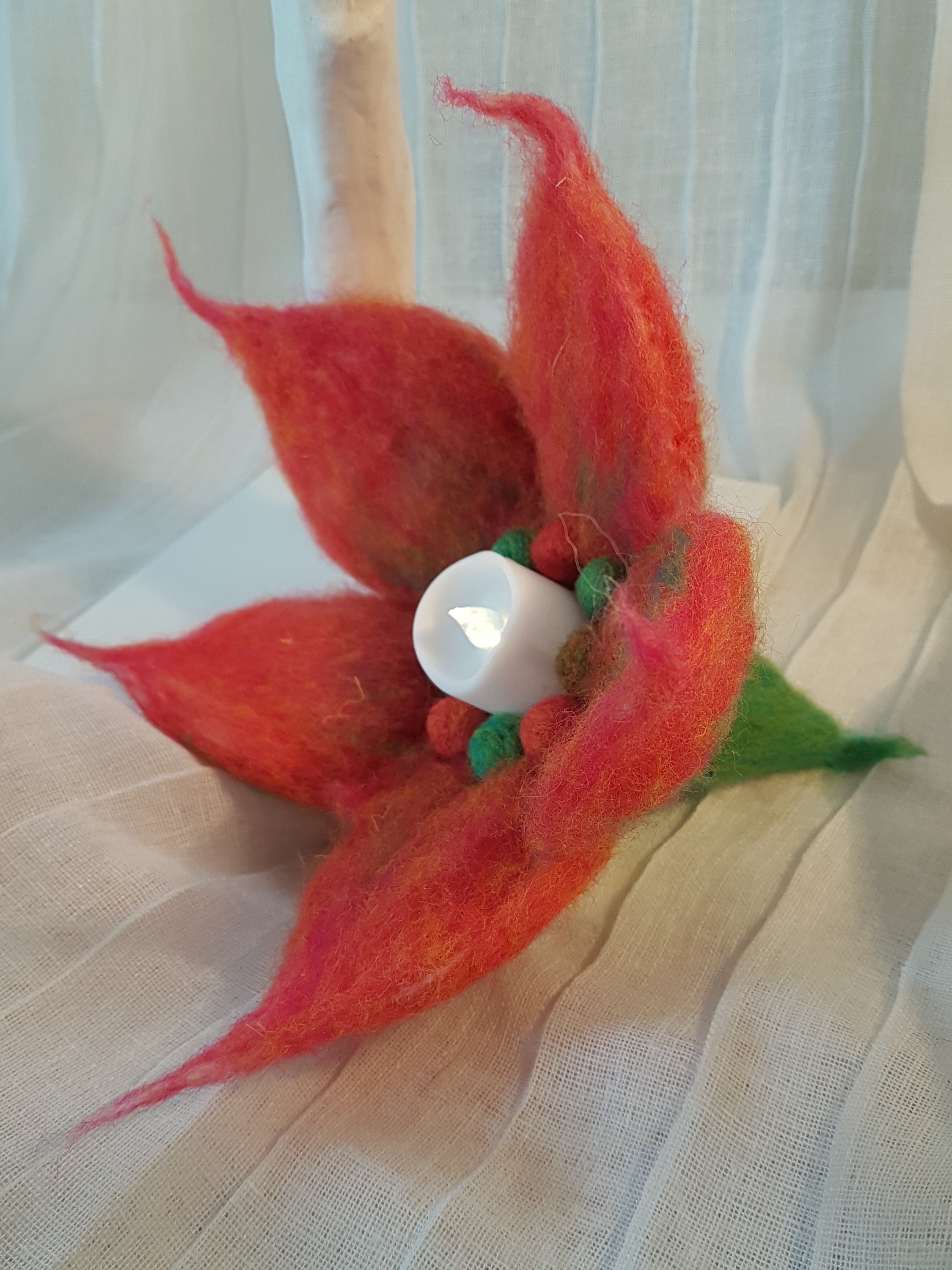 Large Super Soft Needle Felted Flower Flameless Tea Light Etsy