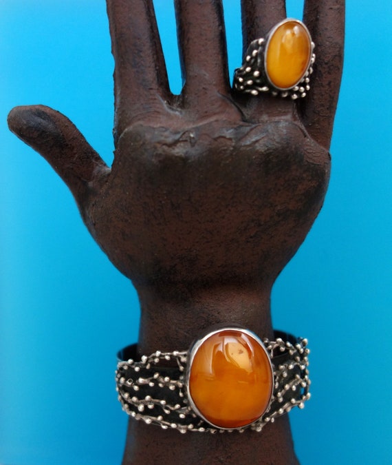 HANDCRAFTED GENUINE AMBER  Silver Jewellery Set A… - image 2