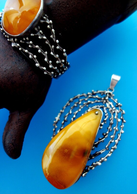 HANDCRAFTED GENUINE AMBER  Silver Jewellery Set A… - image 4