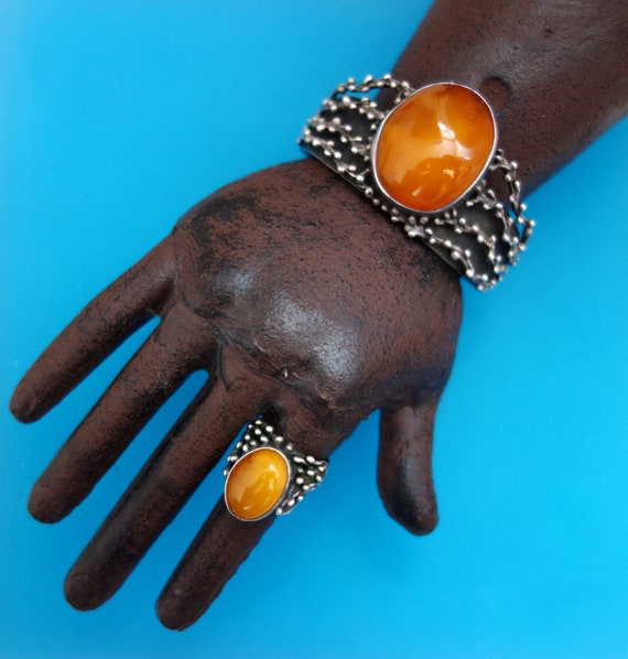 HANDCRAFTED GENUINE AMBER  Silver Jewellery Set A… - image 3