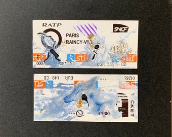 Miniature paintings on metro ticket -Abstraction and color portrait 7 models