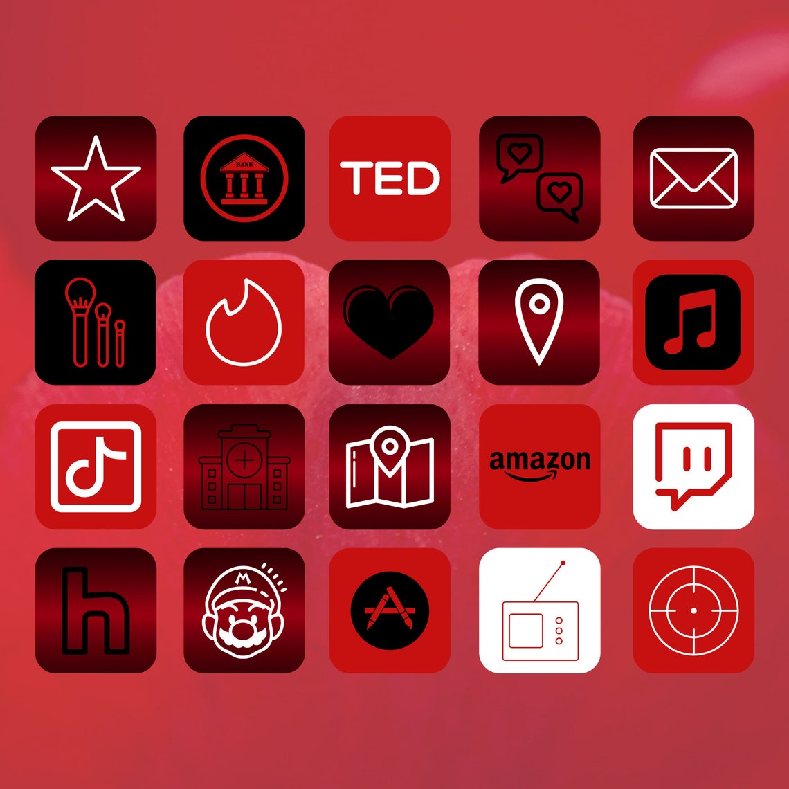 1600 Red IOS 14 App Icons Iphone Pack Red Black White Etsy