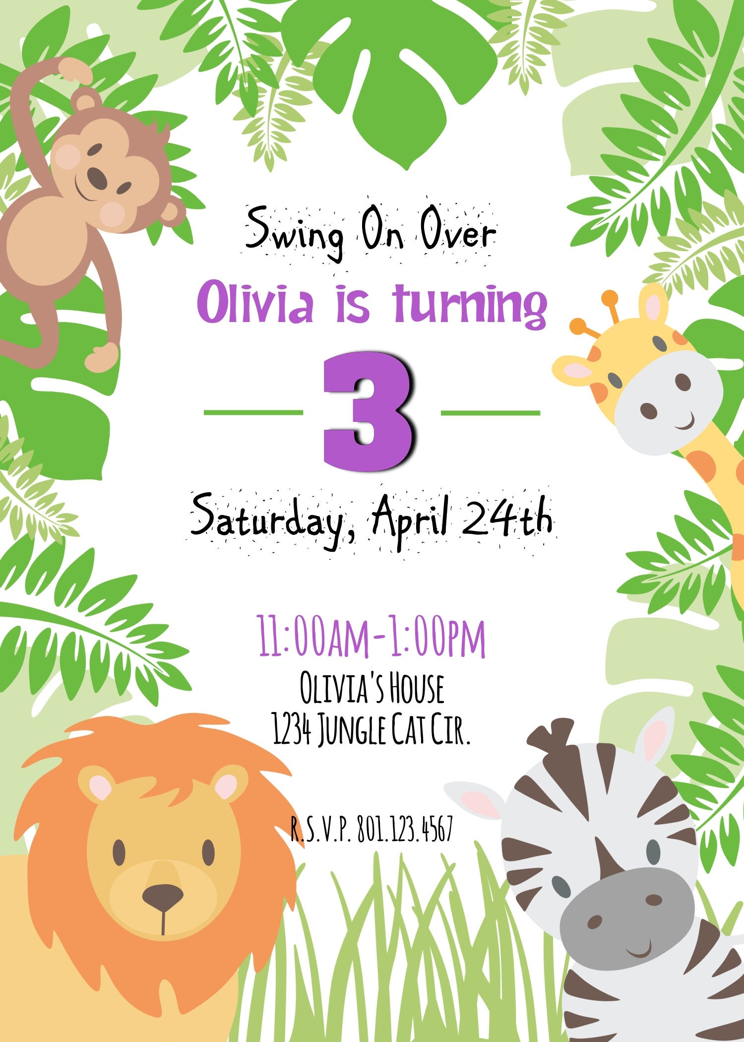 Jungle Birthday Jungle Invitation Kids birthday Jungle Etsy