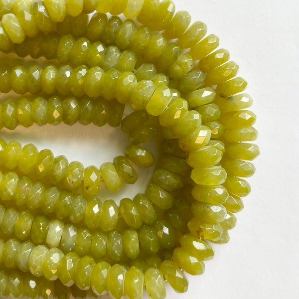Natural Olives Jade 8x5mm 10X5mm Faceted Rondelle Gemstone Bead -15.5 inch strand