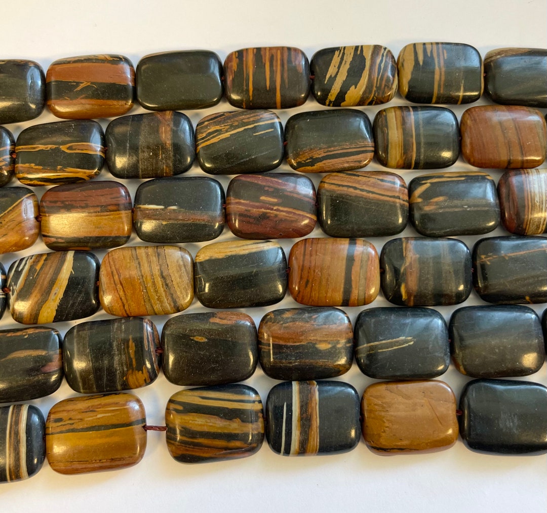 Tiger Stone 14x10x5mm 18x13x6mm 30x15x7mm Flat Rectangle Gemstone Bead ...