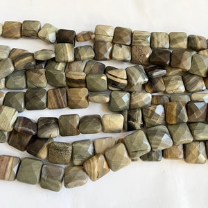 green jasper 12x5mm faceted square gemstone beads- - 15.5&#39;&#39;