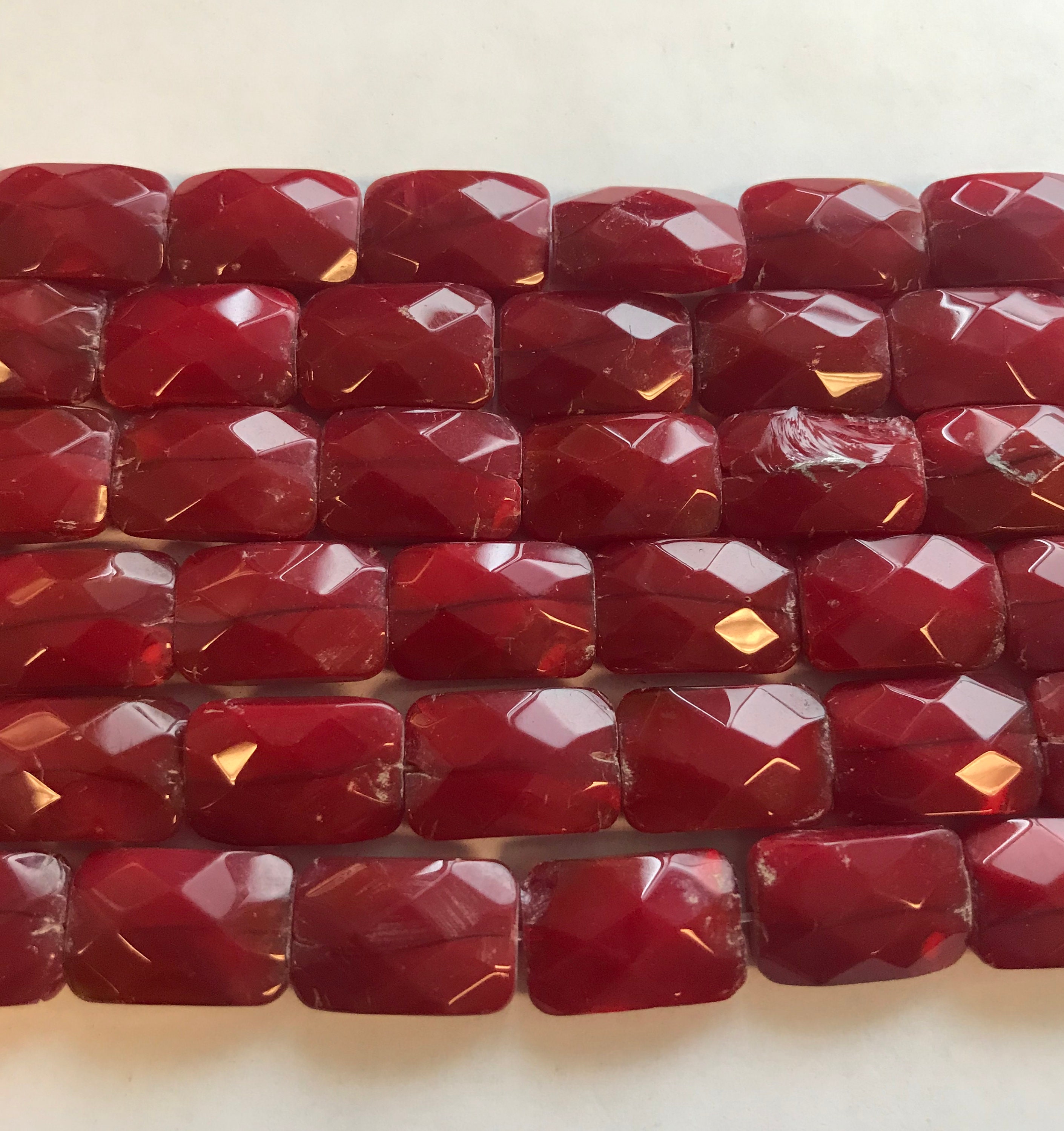 Ruby Quartz 15x10x6mm Faceted Rectangle Gemstone Bead -15.5
