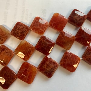natural fire agate 16x16x5mm 18x18x6mm 20x20x6mm 30x30x6mm faceted flat square Gemstone Beads-~ -15.5 inch strand