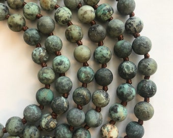 Natural African Turquoise 6mm 8mm  Matte Round Natural Gemstone Bead -15 inch strand