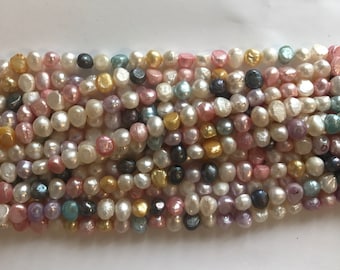 fresh water pearl 6-8mm potato multi color pearl -15 inch strand-