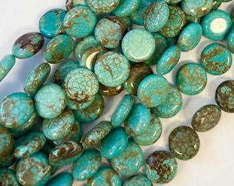 turquoise 12x5mm coin gemstone beads -15.5 inch strand
