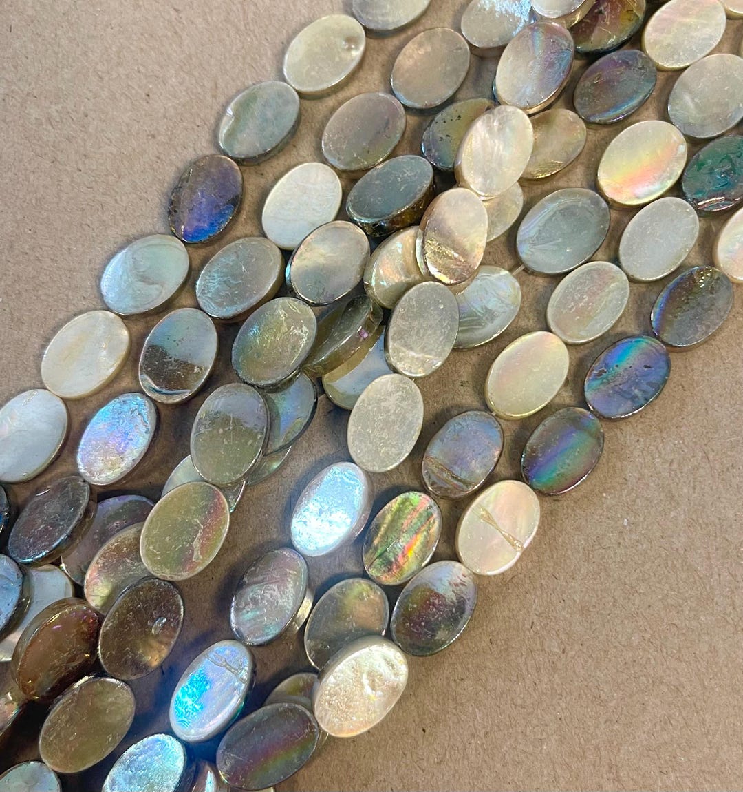 Shell With Ab AB Shell 14x10x3mm Flat Oval Shell Beads-~ -15.5 Inch Strand - Etsy