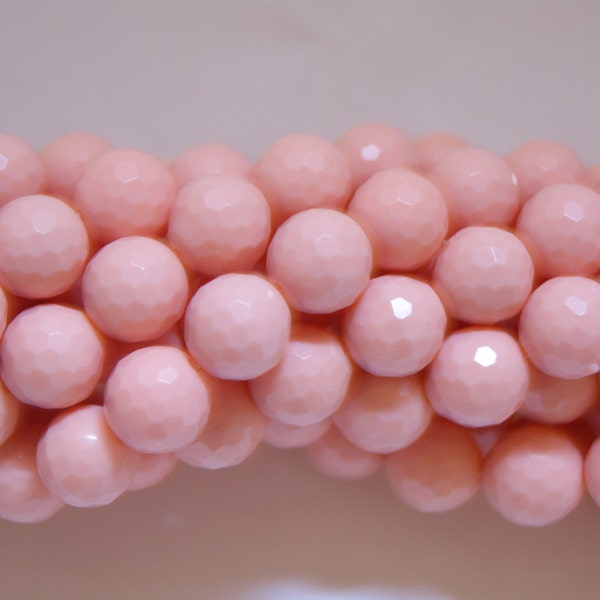 Peach Jade 4mm Faceted Round  Gemstone Bead -- 15.5 inch strand