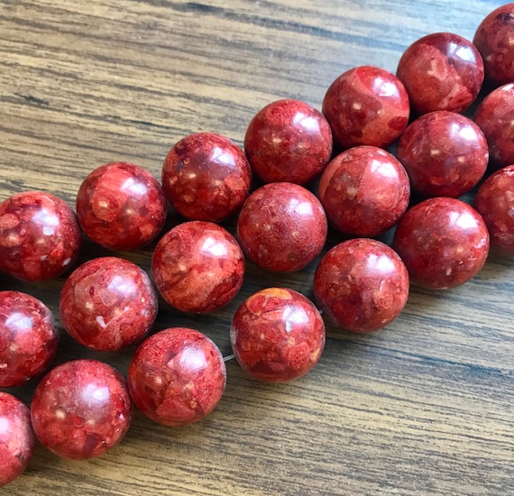 Red Sponge Coral 8mm 10mm 12mm Round Natural Gemstone Bead- inch  strand-