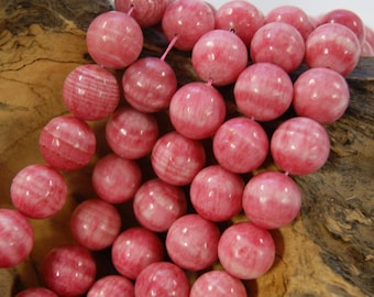 Rhodochrosite Jade 8mm,10mm,12mm,14mm,16mm Smooth Round Gemstone Bead -15.5 inch strand