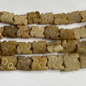 Carved Jade 16x12x5mm Flat Shape  Gemstone Beads --15 inch strand