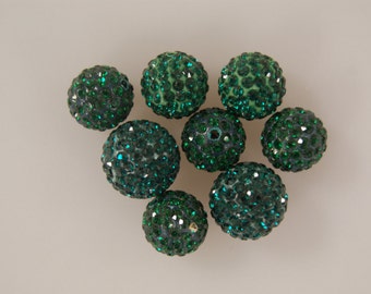 10pcs 6mm 8mm 10mm 12mm 14mm green bling spacer crystal rhinestone pave ball beads#14