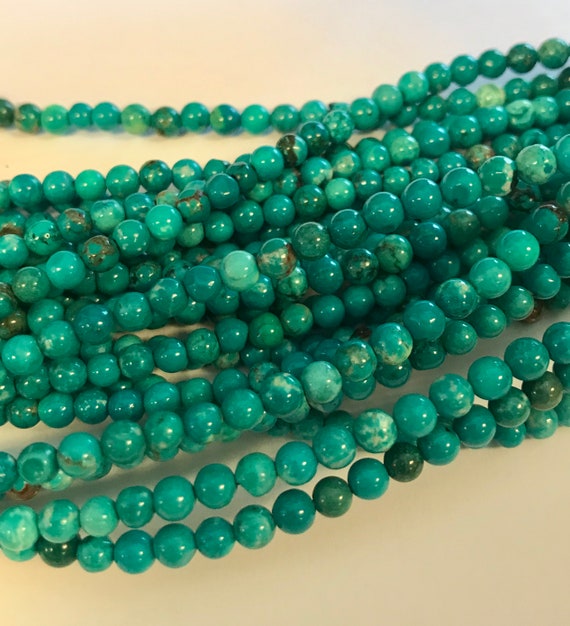 Natural Turquoise 4mm Round Natural Gemstone Bead Inch