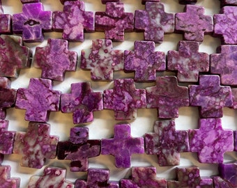 Sugilite 25x6mm Flat Cross Gemstone Beads-~ -7 Inch strand--8 beads