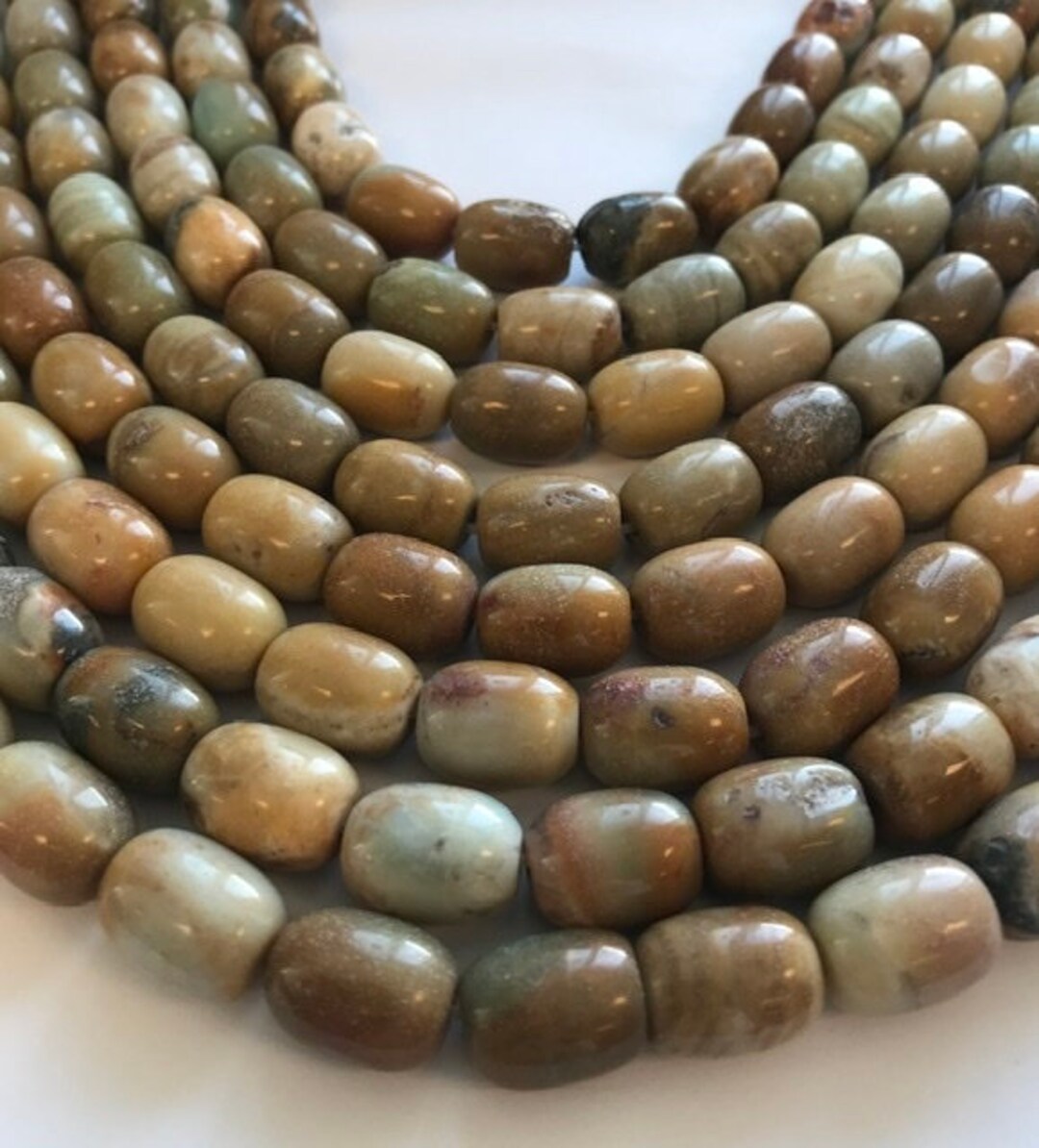 Natural African Blue Opal 14x10mm Barrel Gemstone Beads 15.5 Inch
