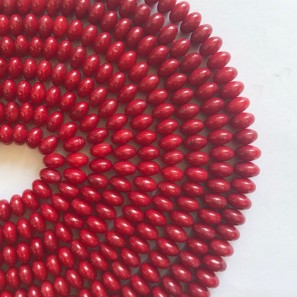 Red Coral 6x4mm 7x5mm Rondelle Gemstone Beads  - 15 inch strand