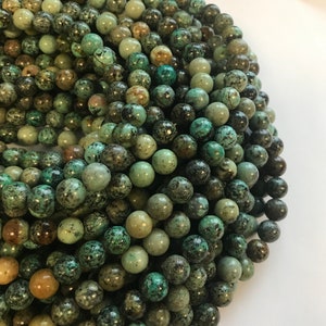 African Turquoise 6mm 8mm 10mm Round Natural Gemstone Bead- -15.5 inch strand-