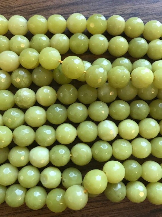Bright Yellow Dyed Jade Faceted Round Gemstone Loose Beads Size14mm 15.5/'/' Long