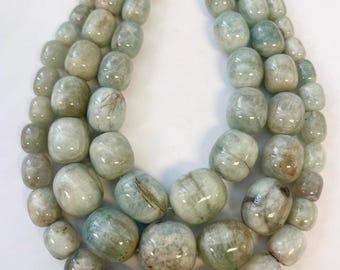 Natural Aquamarine 8x6mm-22x20mm Graduated Barrel Gemstone Beads- -15.5 inch strand