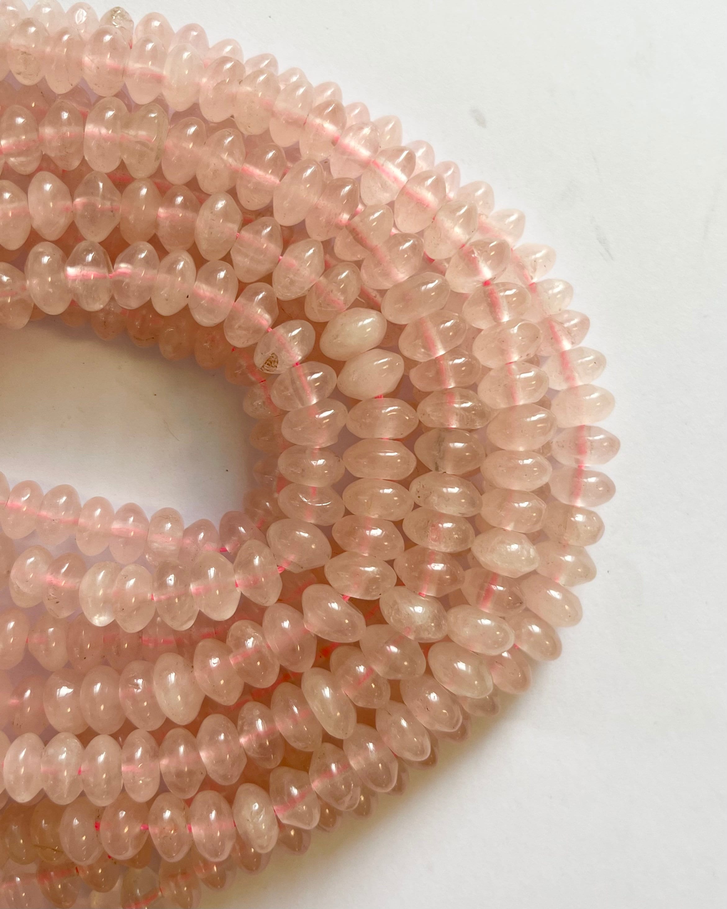 Natural Rose Quartz 8x5mm Rondelle Gemstone Bead--15.5 inch strand