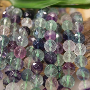 Fluorite 6mm 8mm 10mm  Faceted Round  Gemstone Beads -15.5 inch strand