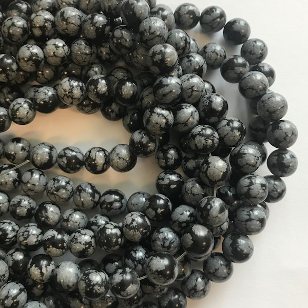 Snowflake Obsidian 6mm 8mm 10mm Smooth Round Gemstone Bead--15.5 inch strand