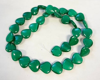 Perles de coeur lisses 100 % naturelles en malachite verte 12 x 12 x 5 mm Pierres précieuses du Congo 15,5 po.